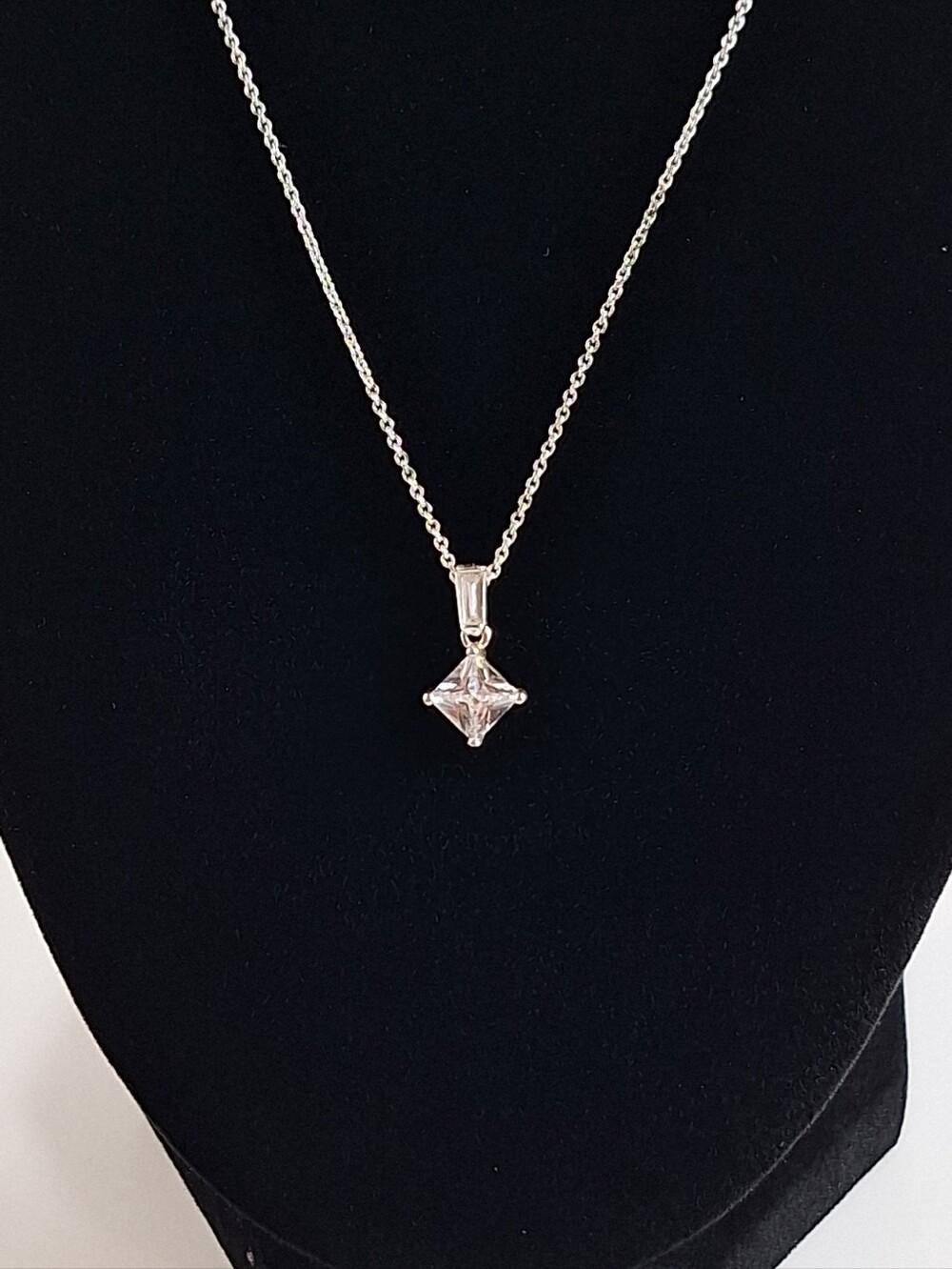 Diamonique 925 Sterling Silver Princess Cut CZ Solitaire Necklace - Picture 2 of 10